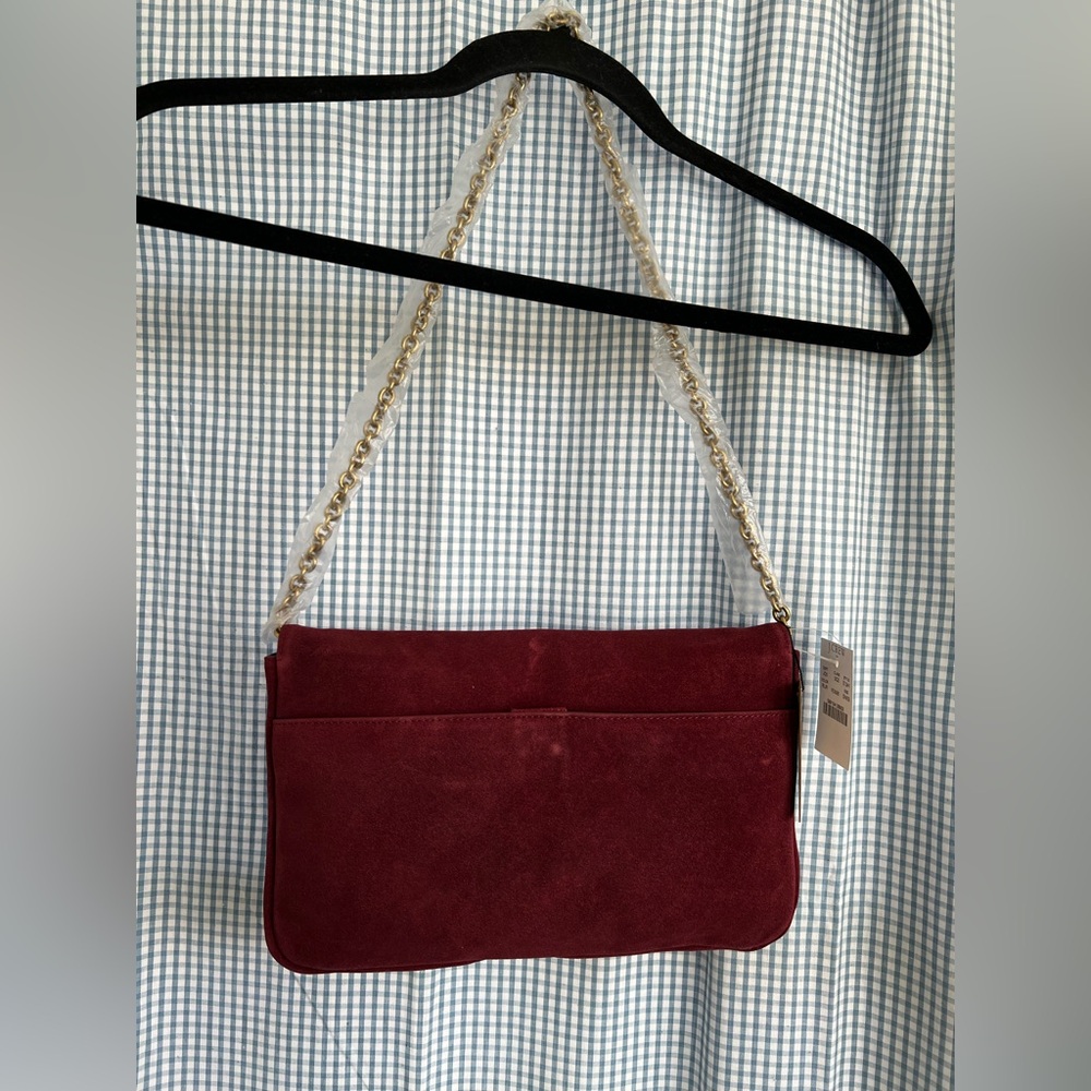 J. Crew Burgundy Suede Shoulder Bag with Gold Clasp - Picture 3 of 6
